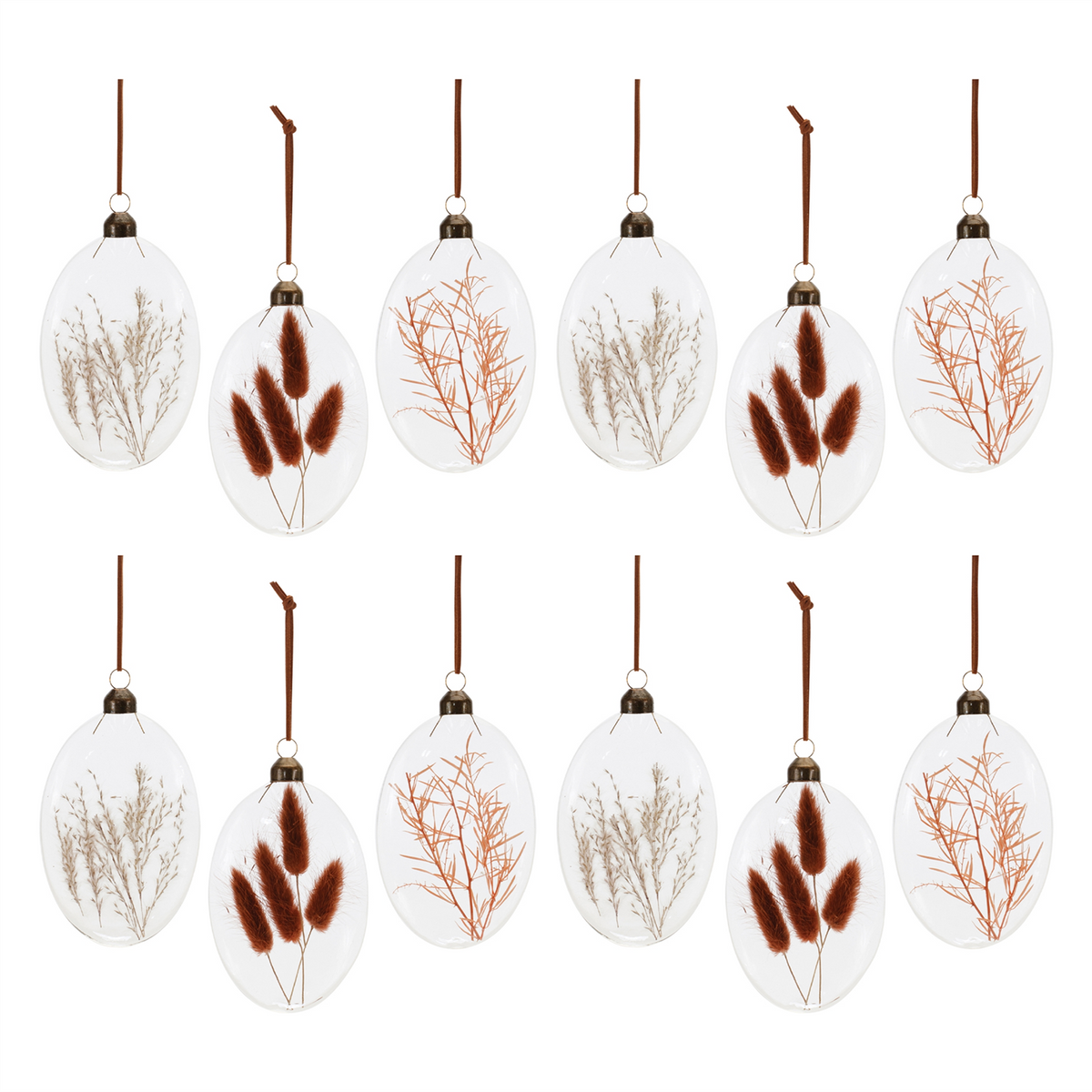 Burgandy Dried Floral Glass Ornament (Set of 12)