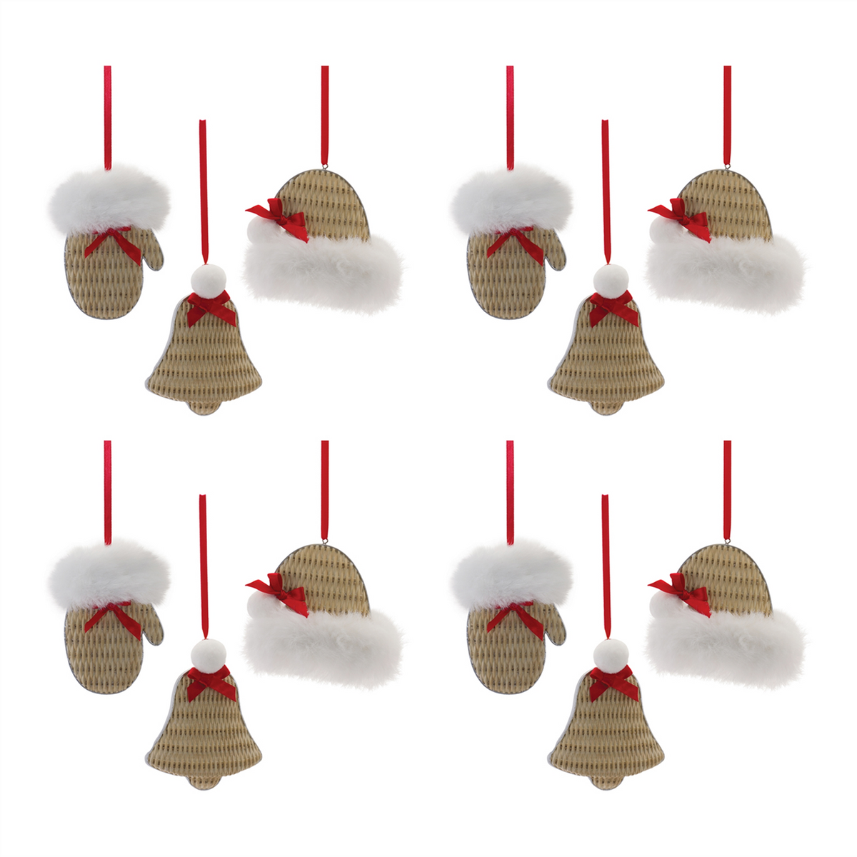 Cozy Mitten Hat and Bell Ornament (Set of 12)