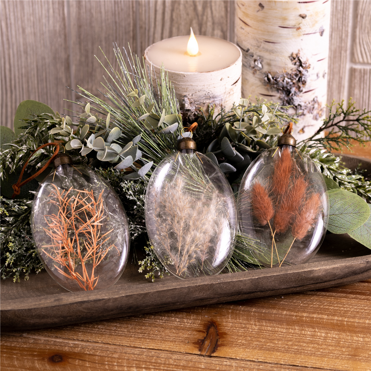 Burgandy Dried Floral Glass Ornament (Set of 12)