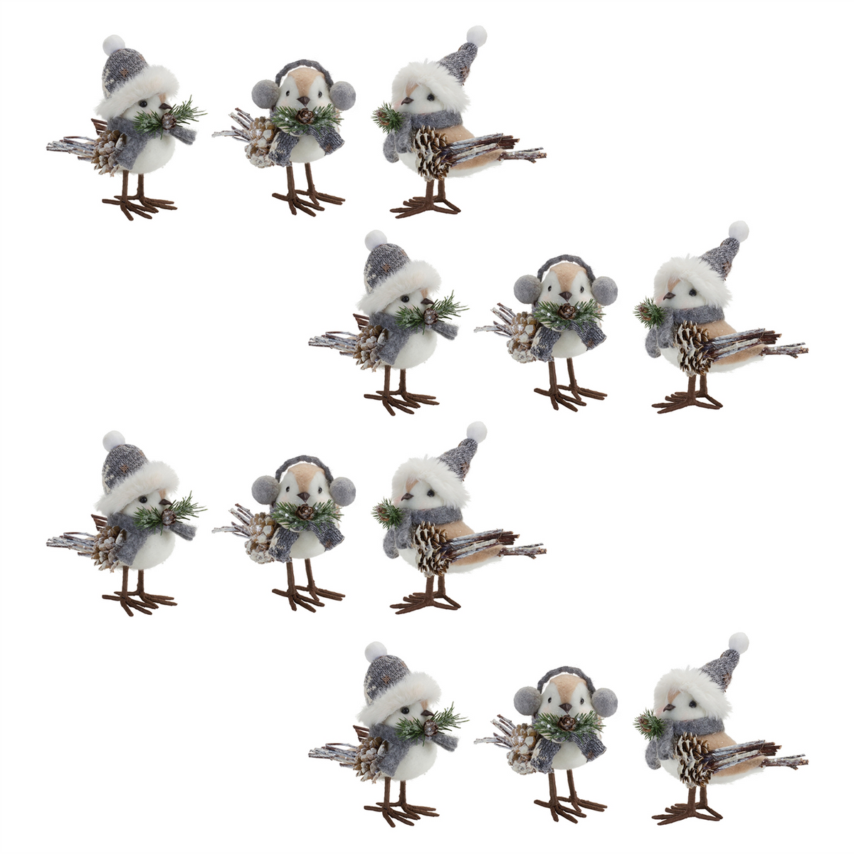 Winter Bird Shelf Sitter with Natural Accents (Set of 12)