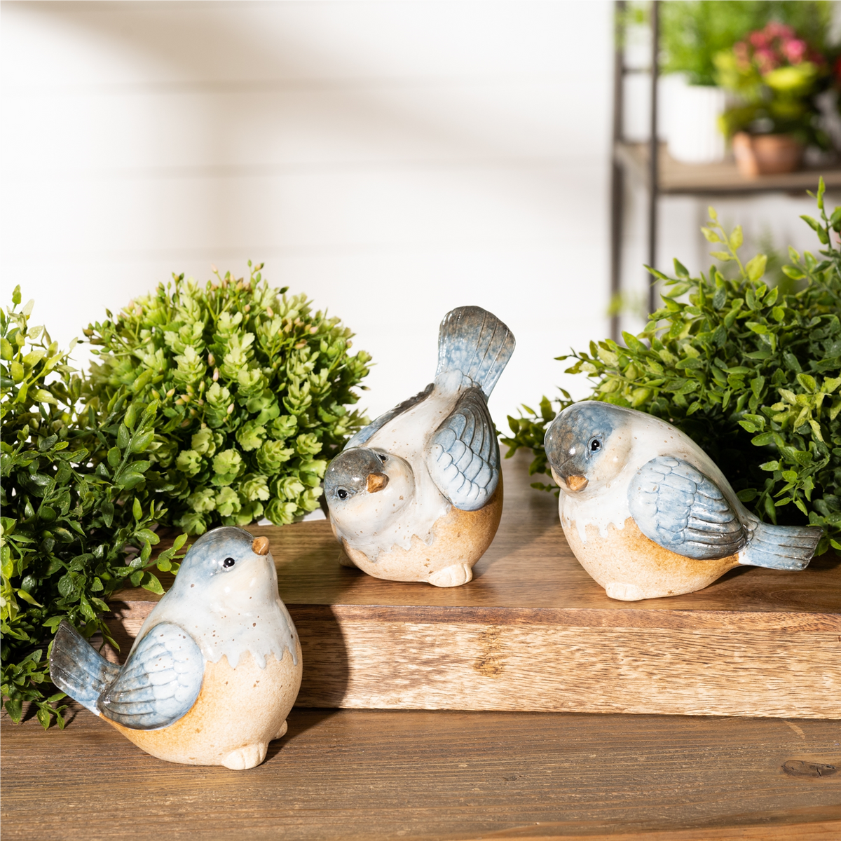 Ceramic Bird Figurines with Unglazed Accents (Set of 3)