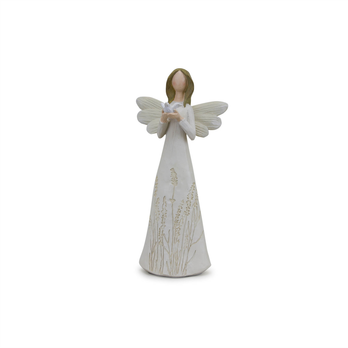 Beige Floral Etched Angel Figurine (Set of 3)