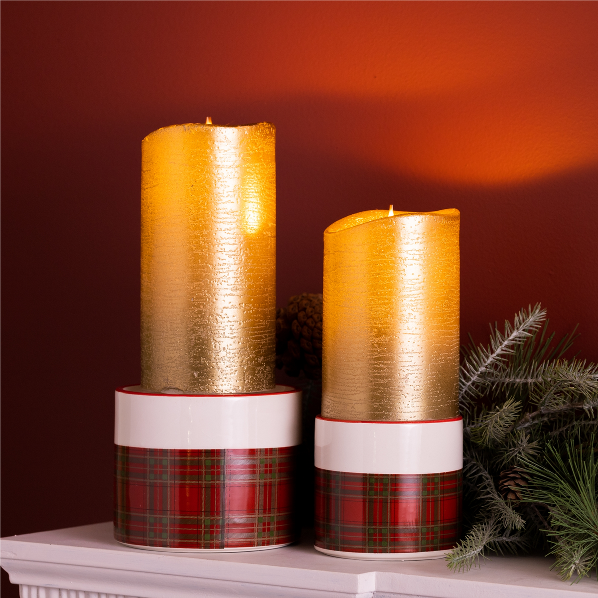 Winter Plaid Ceramic Candle Holder (Set of 2)