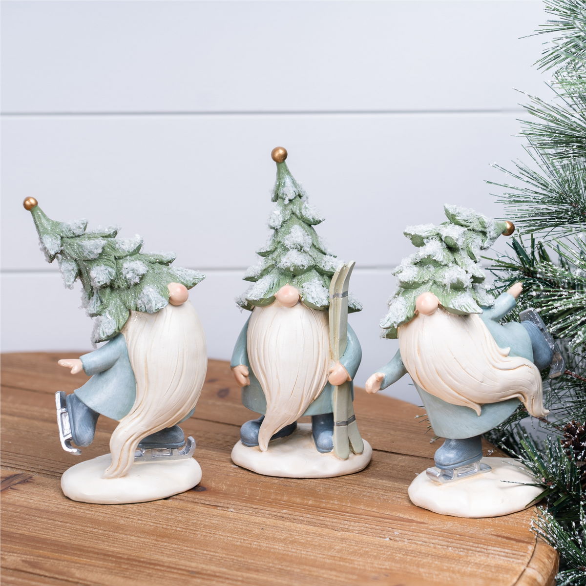 Gnome w/Skis and Skates (Set of 3) 7.25”H Resin