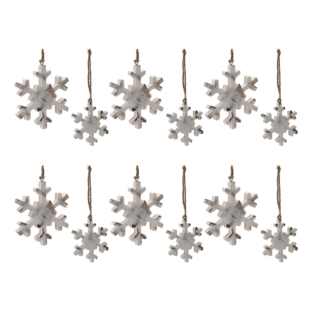 White Washed Wood Snowflake Ornament (Set of 12)
