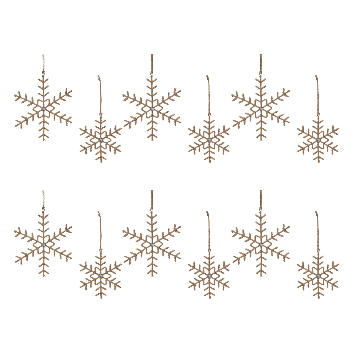 Jute Wrapped Metal Snowflake Oranment (Set of 12)