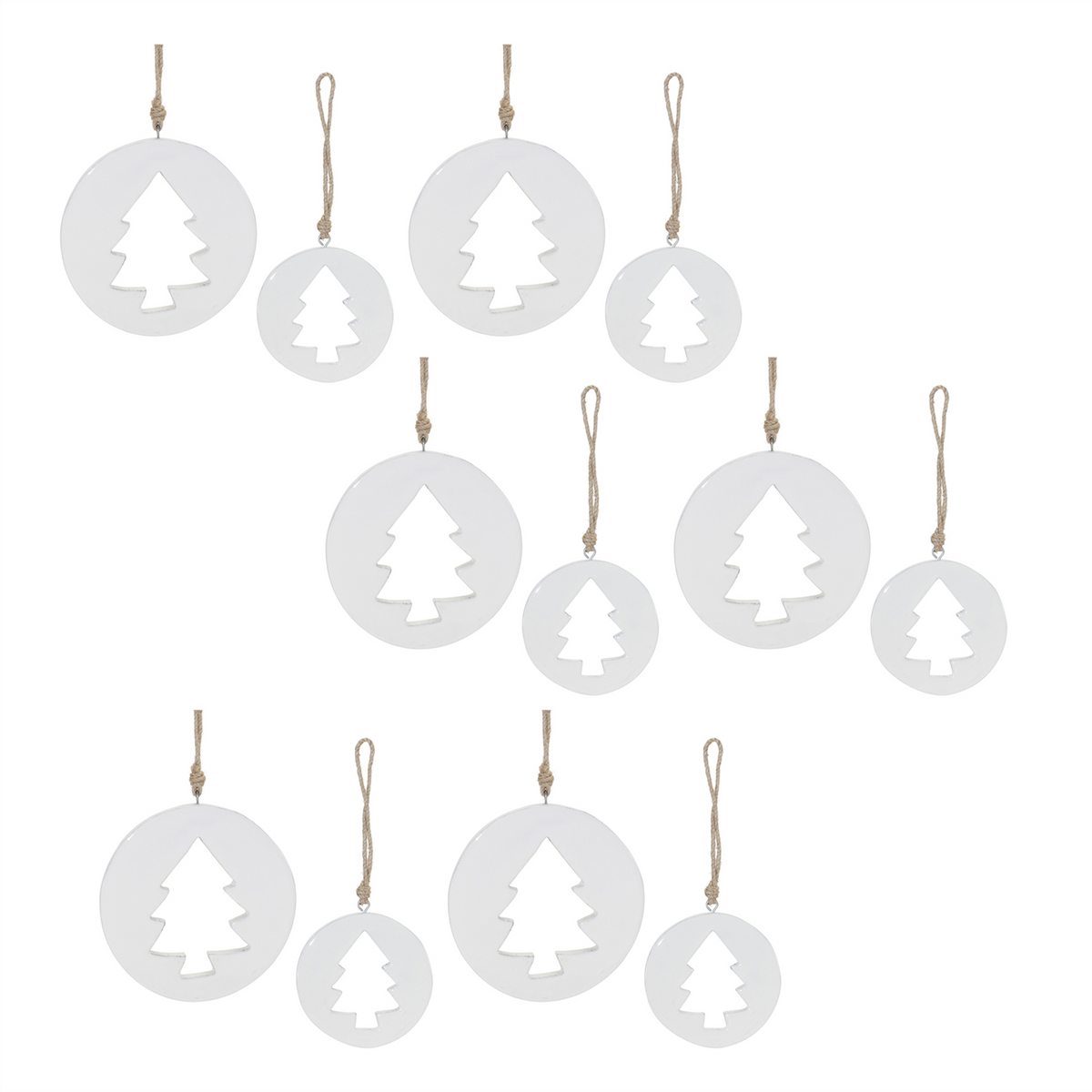 White Wood Pine Tree Cut-Out Ornament (Set of 12)