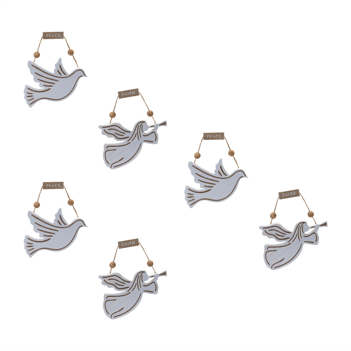 Wood Dove and Angel Sentiment Ornament (Set of 6)