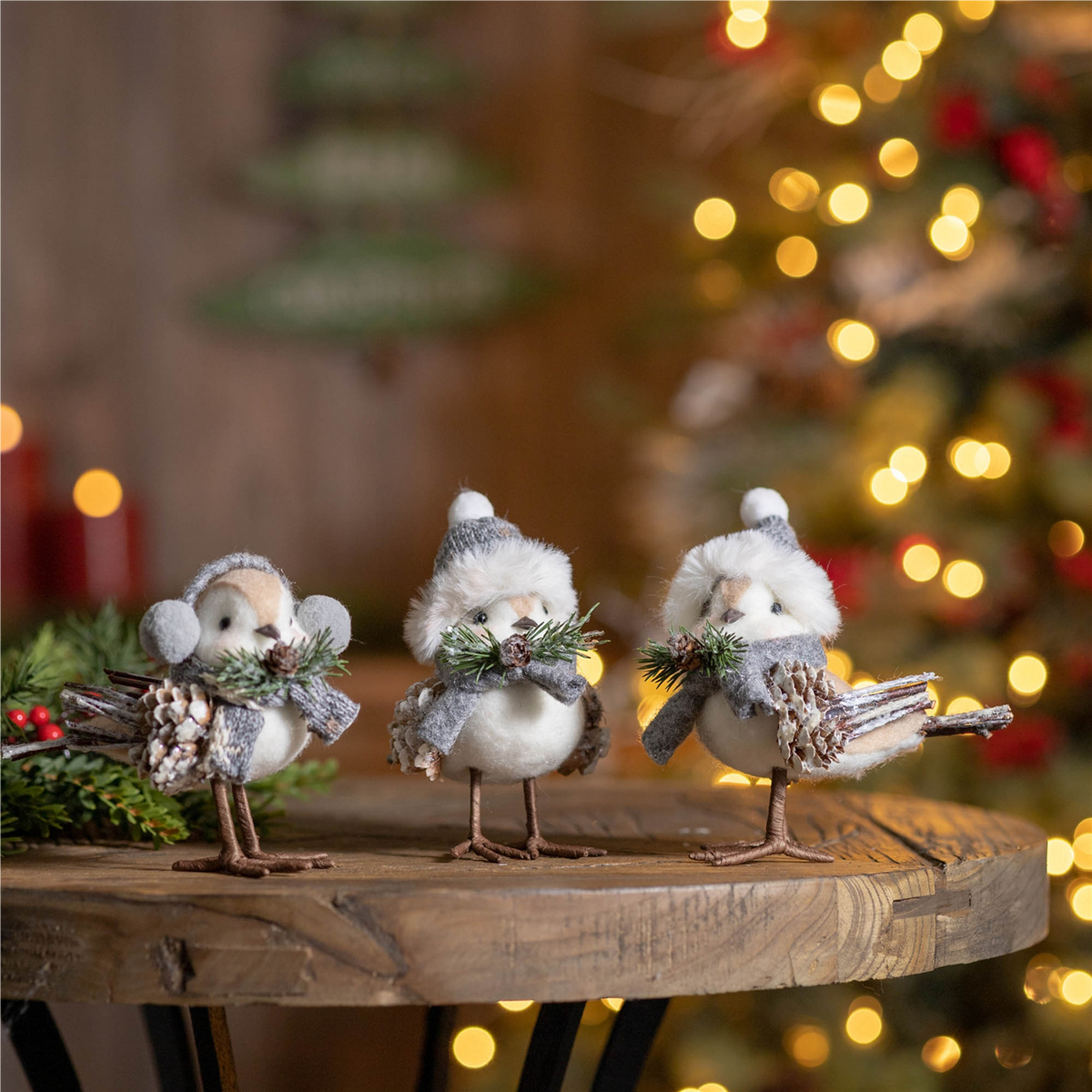 Winter Bird Shelf Sitter with Natural Accents (Set of 12)