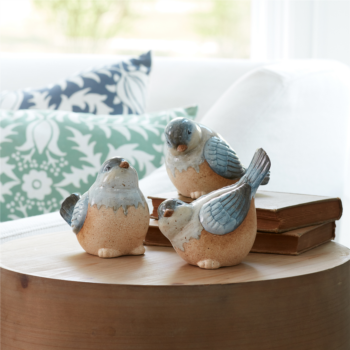 Ceramic Bird Figurines with Unglazed Accents (Set of 3)