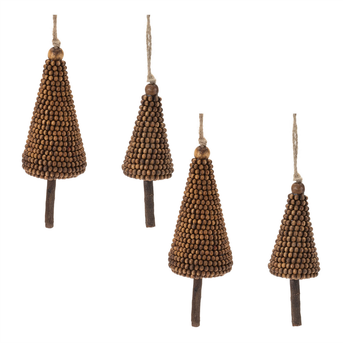 Wood Beaded Pine Tree Ornament (Set of 4)