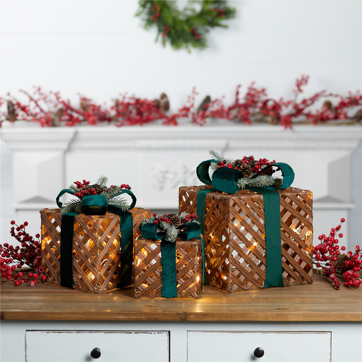 LED Woven Packages with Bow Arrangement (Set of 3)