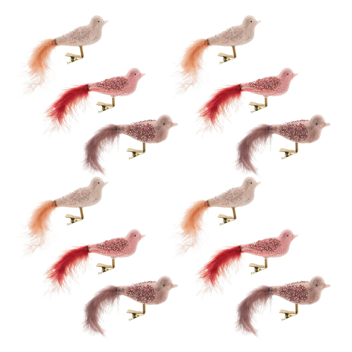 Bird Ornament (Set of 12) 6"L x 2"H Glass