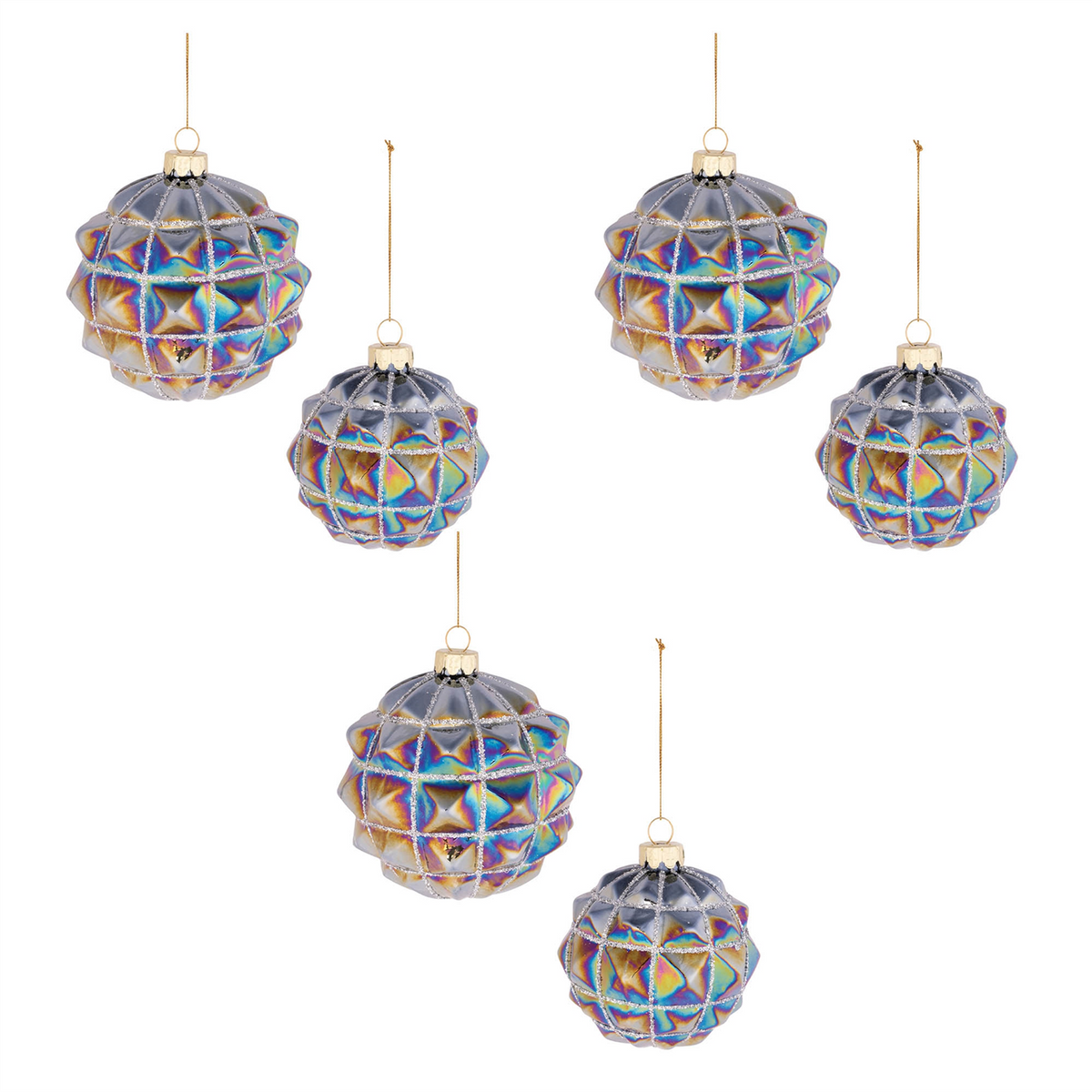 Ball Ornament (Set of 6) 3"D, 4"D Glass