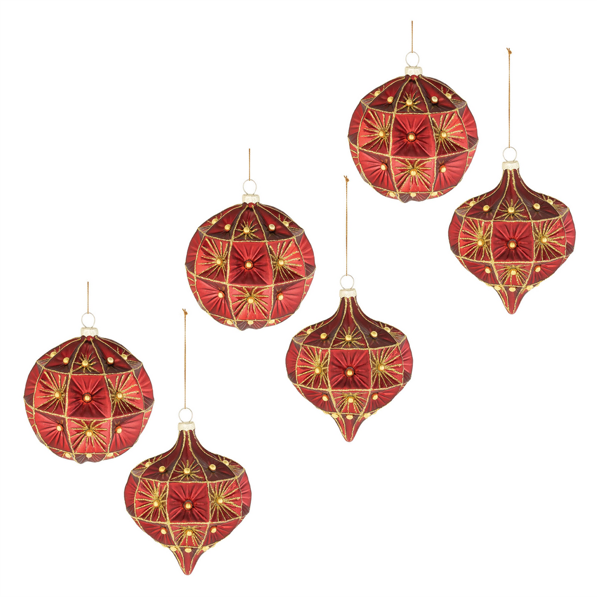 Ornament (Set of 6) 4"H, 4.5"H Glass