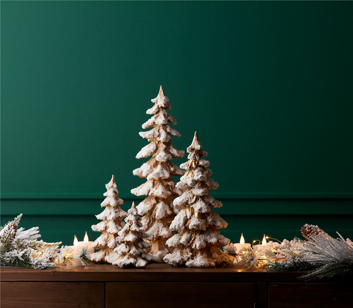 Gold Flocked Pine Tree Decor (Set of 4)