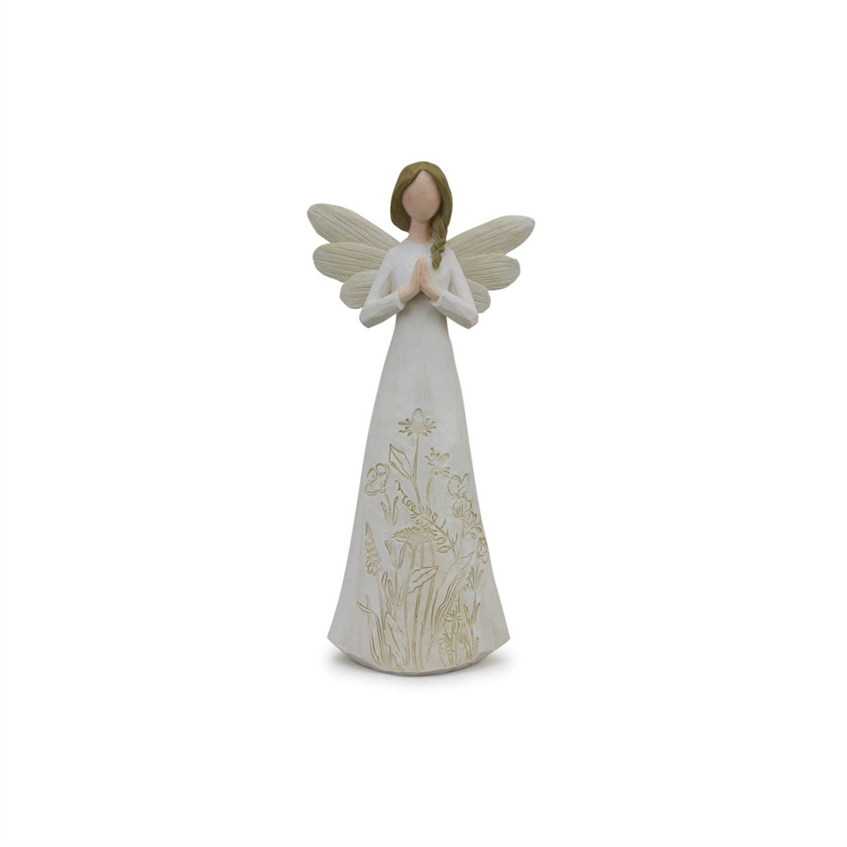 Beige Floral Etched Angel Figurine (Set of 3)