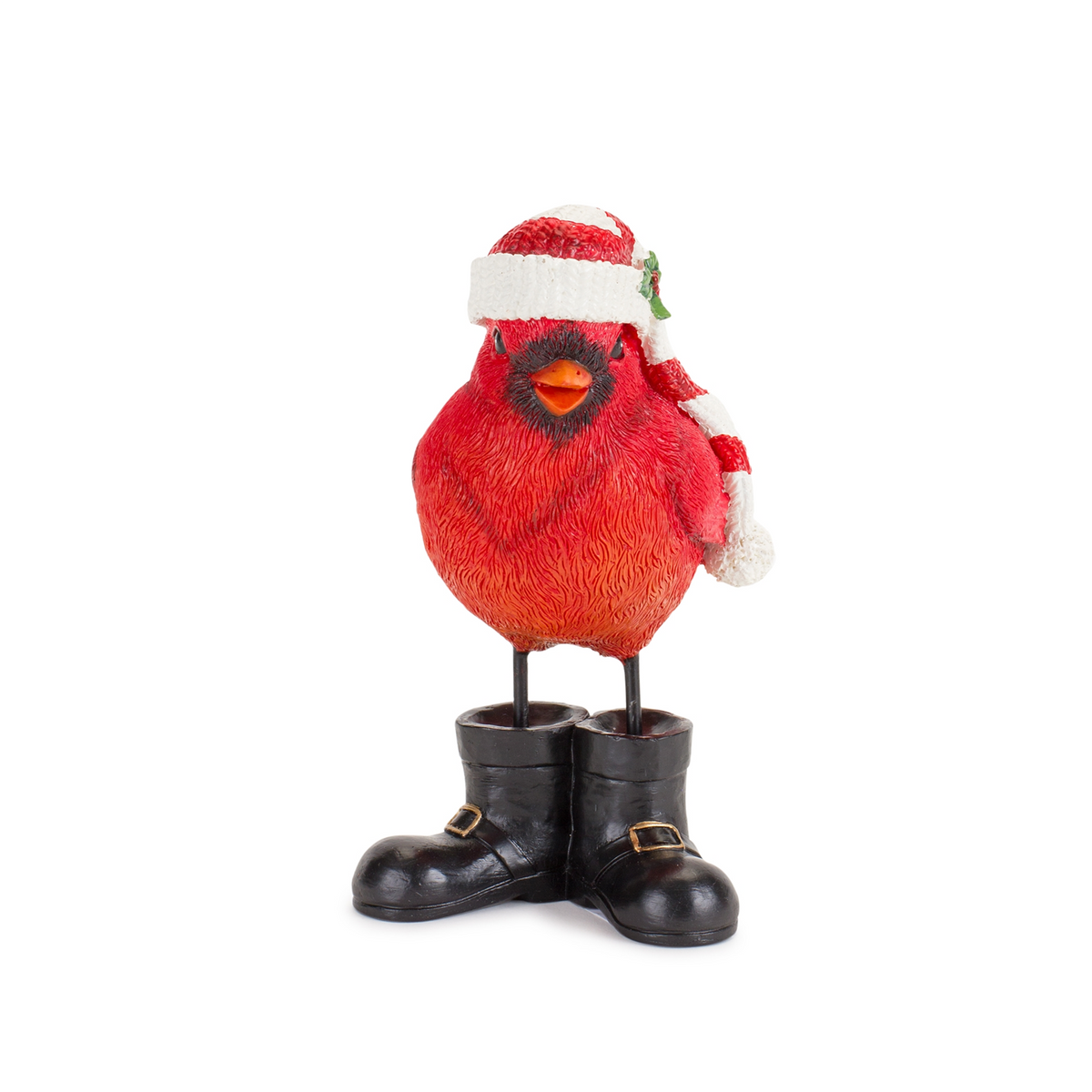 Winter Cardinal Bird Figurine with Santa Boots and Hat (Set of 3)