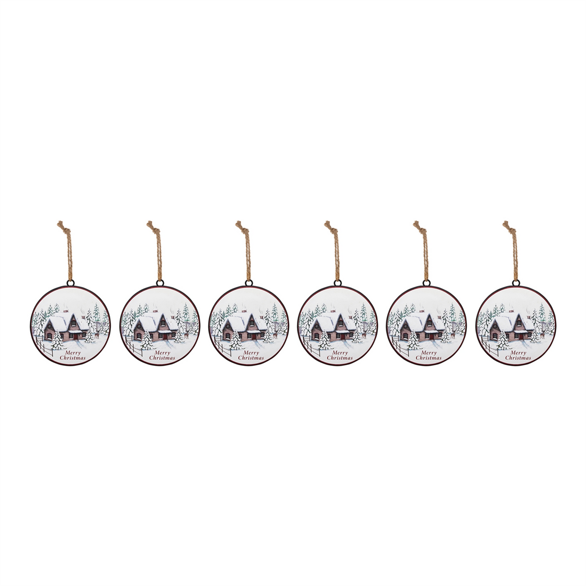 Woodland Winter Cabin Disc Ornament (Set of 12)