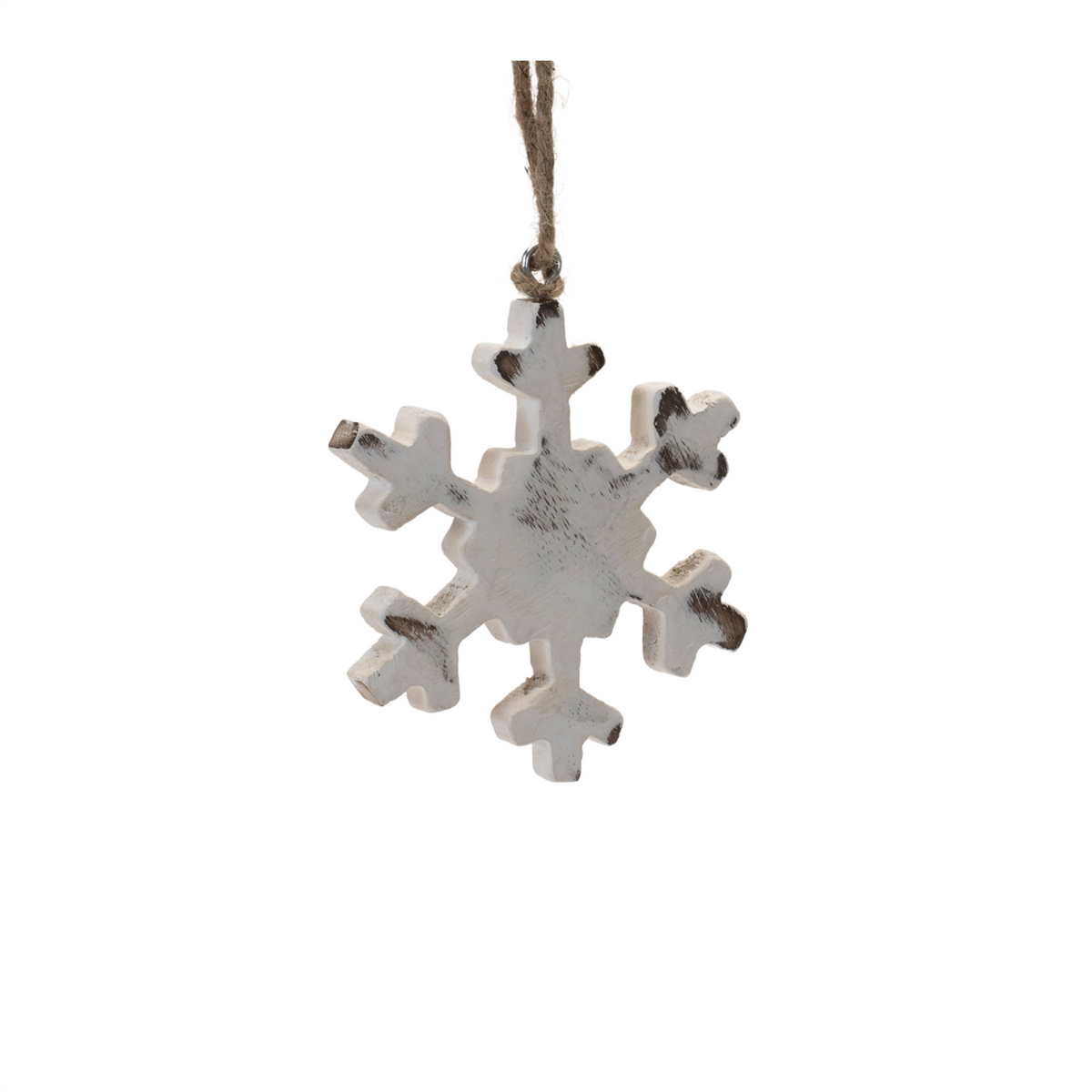 White Washed Wood Snowflake Ornament (Set of 12)