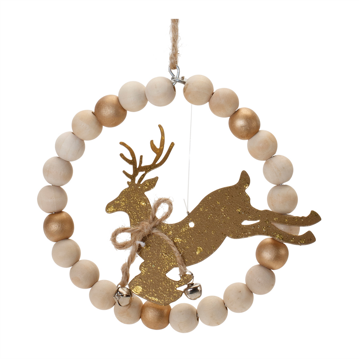 Beaded Wood Tree and Deer Ornament (Set of 6)