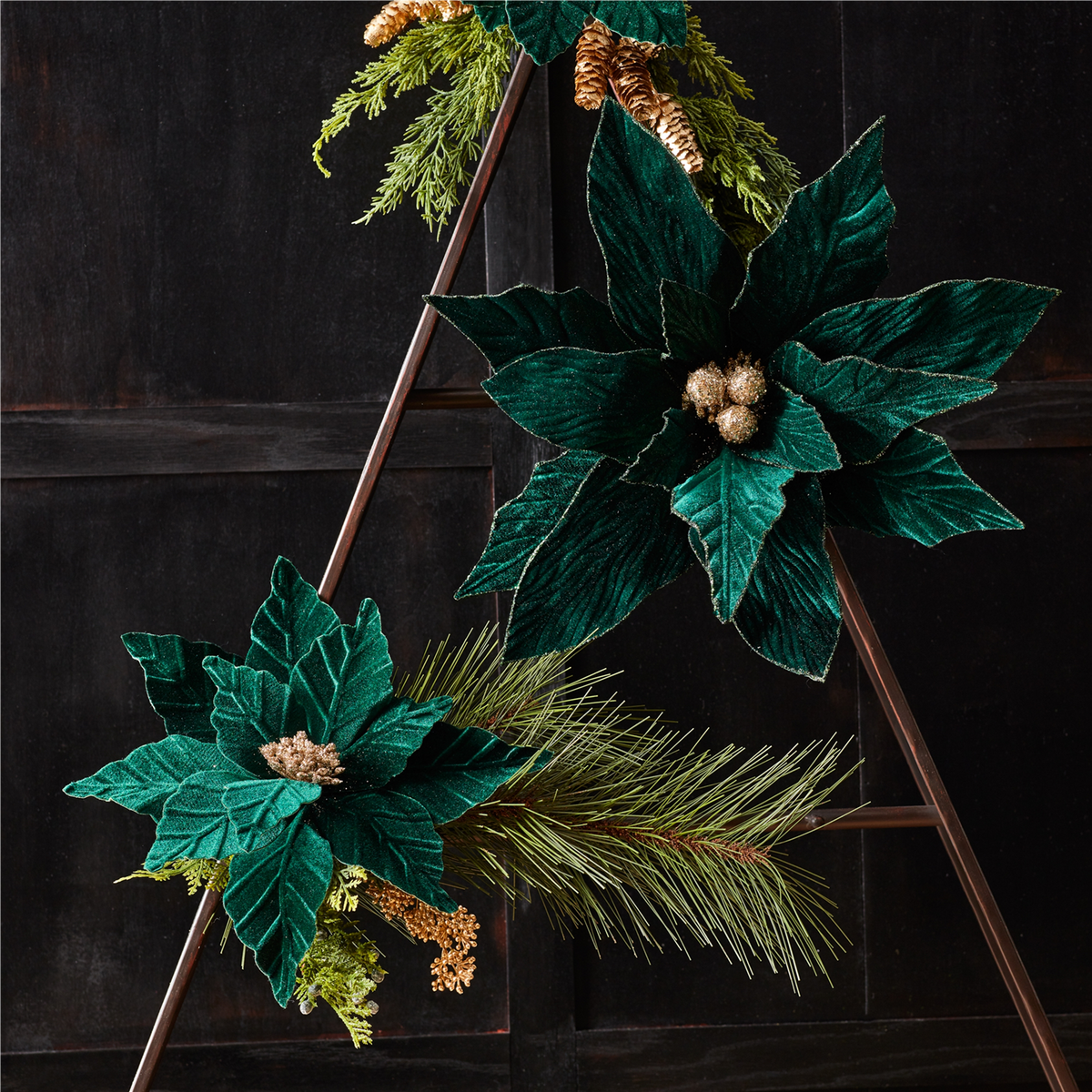 Forest Green Poinsettia Stem (Set of 6)