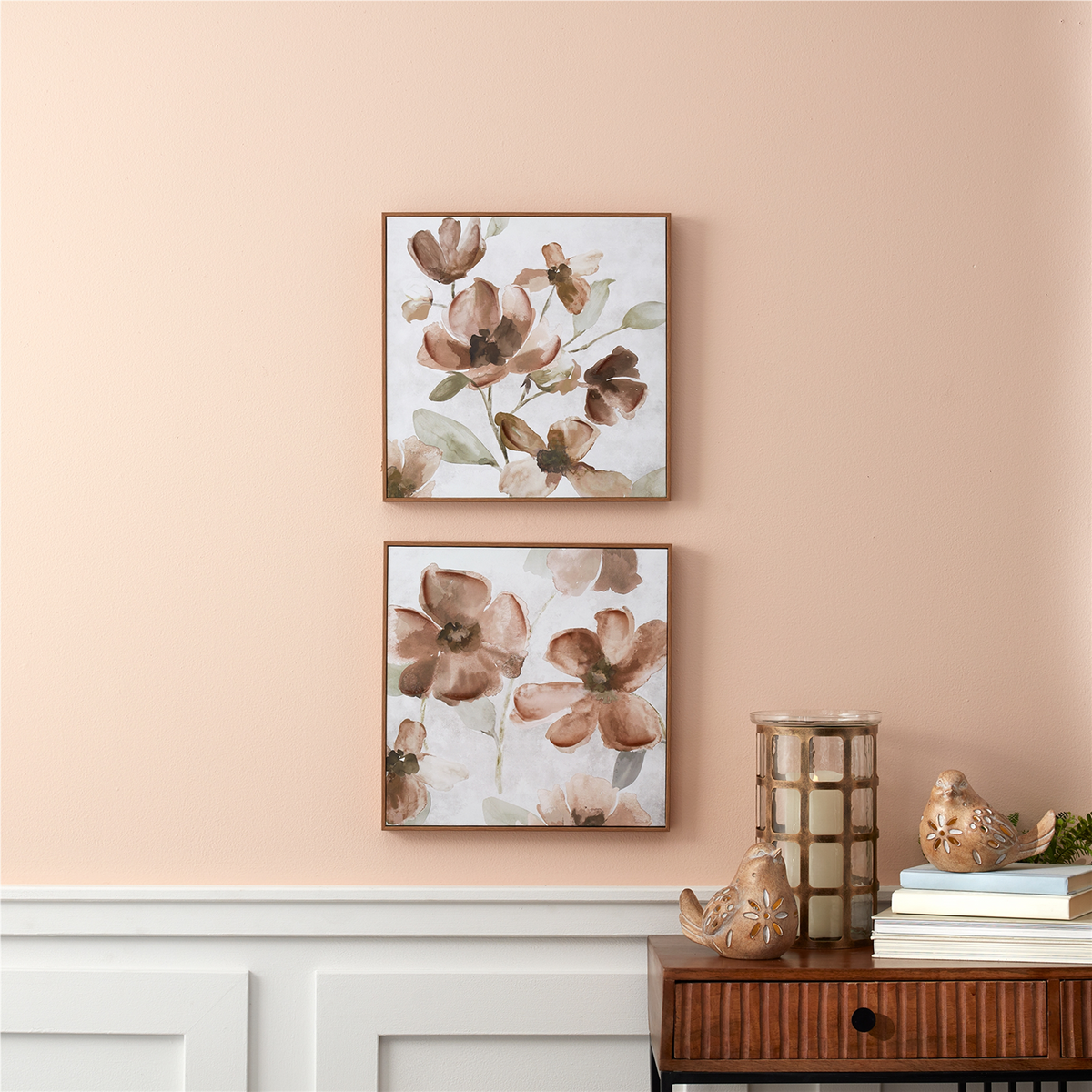 Wood Floral Block Plaque (Set of 2)
