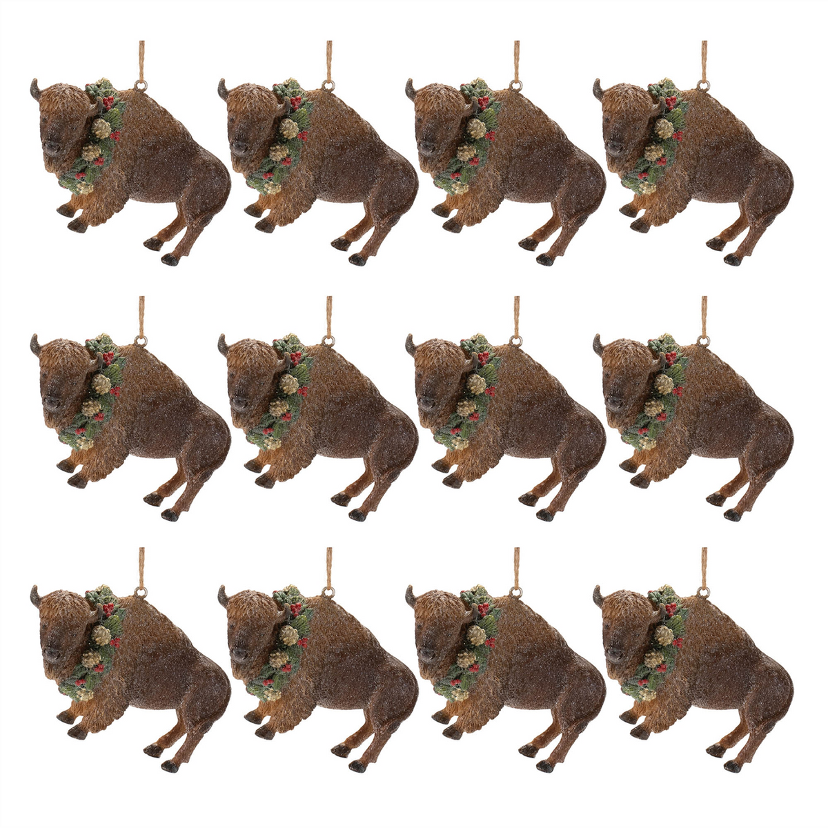 Bison Ornament (Set of 12) 4"L x 2.75"H Resin