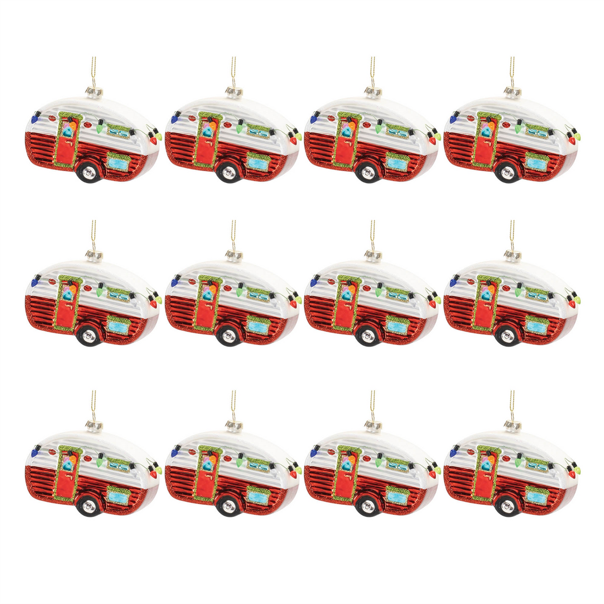 Camper Ornament (Set of 12) 3”H Glass