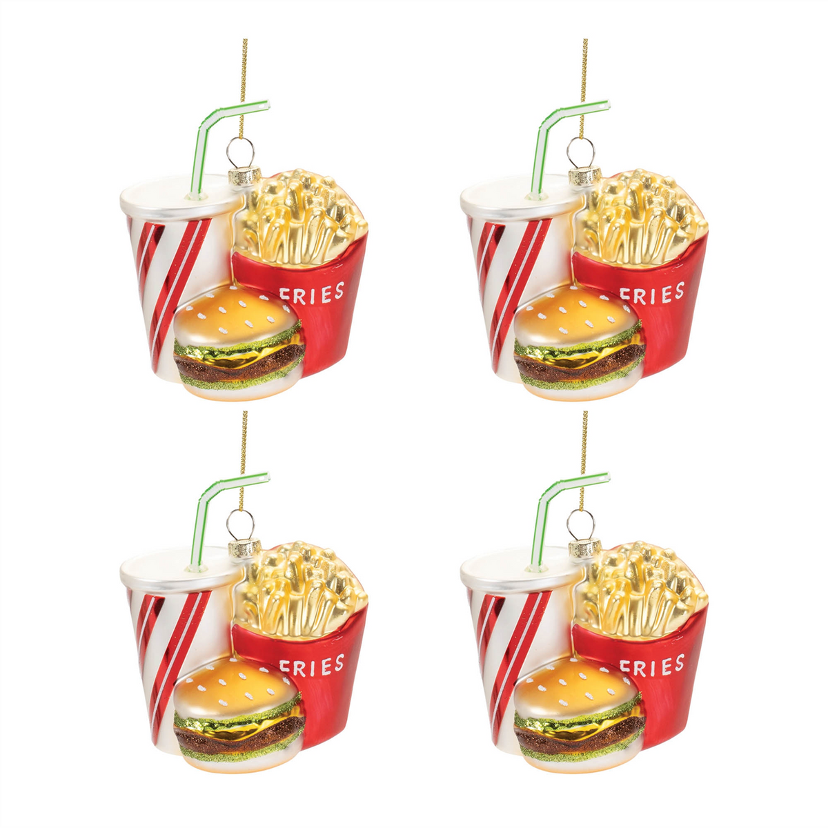 Burger/Fries/Drink Ornament (Set of 4) 4.5”H Glass