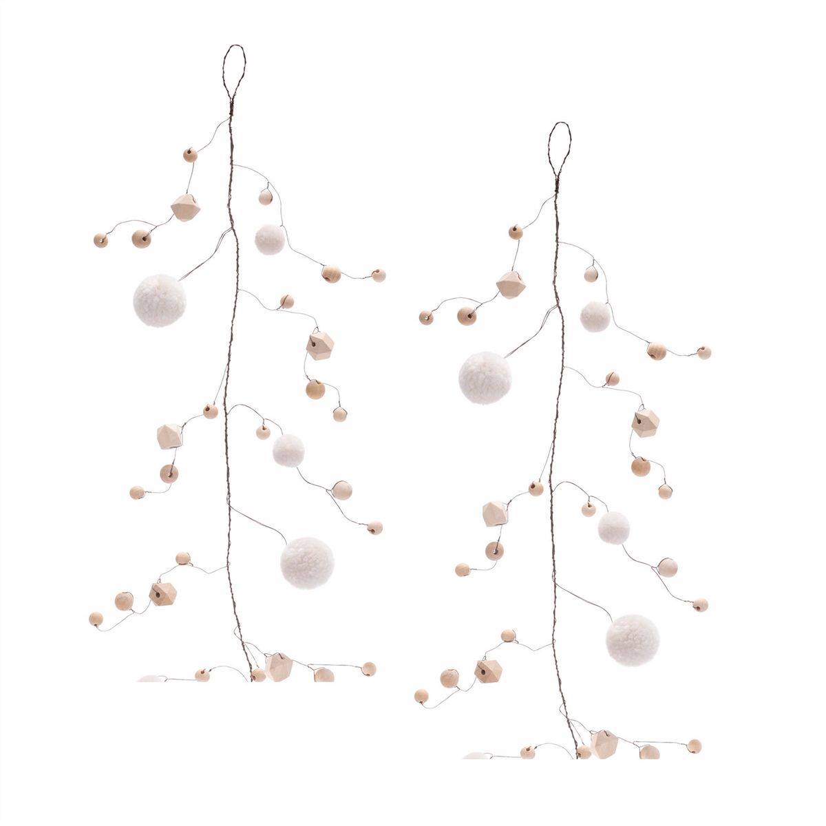 Wood Bead and Puff Ball Garland (Set of 2)