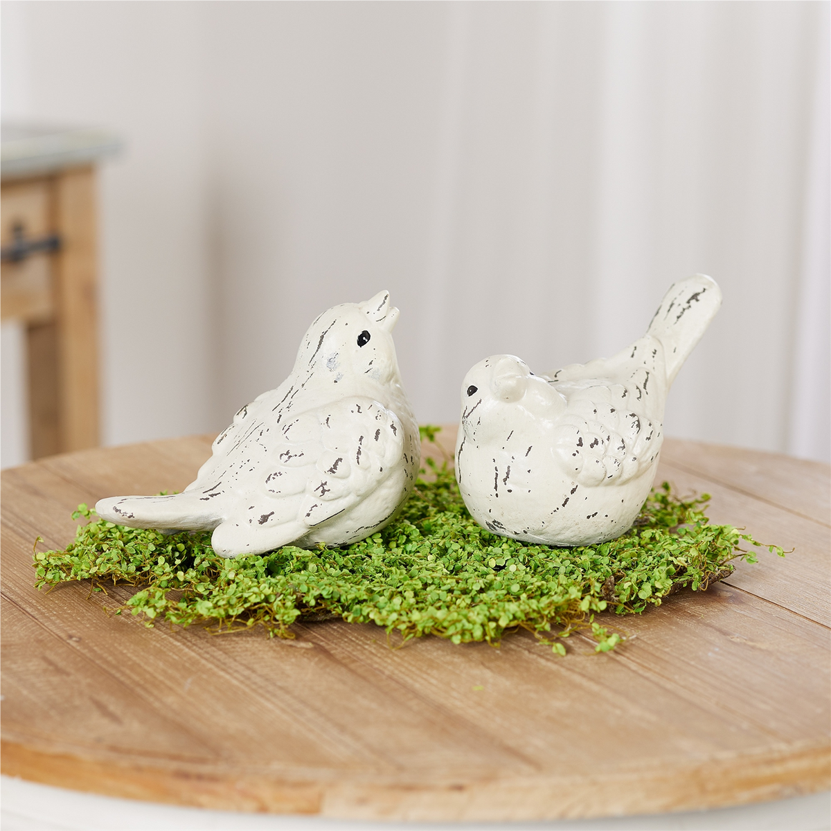 Ivory Terra Cotta Bird Figurine (Set of 4)