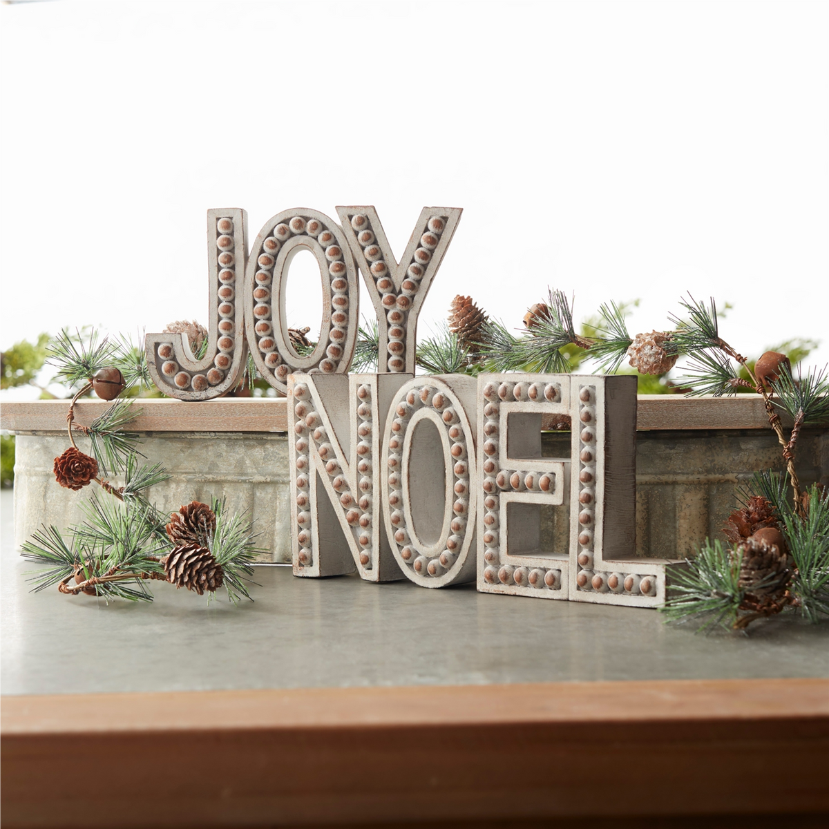 Beaded Wood Design Noel and Joy Sentiment (Set of 2)