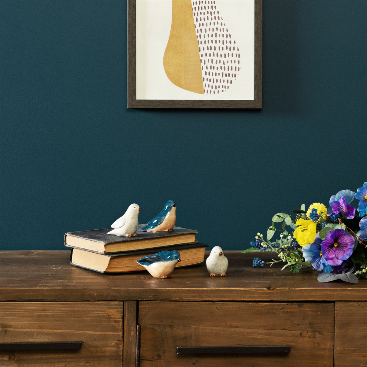 Blue Birds Sitting Figurine (Set of 4)