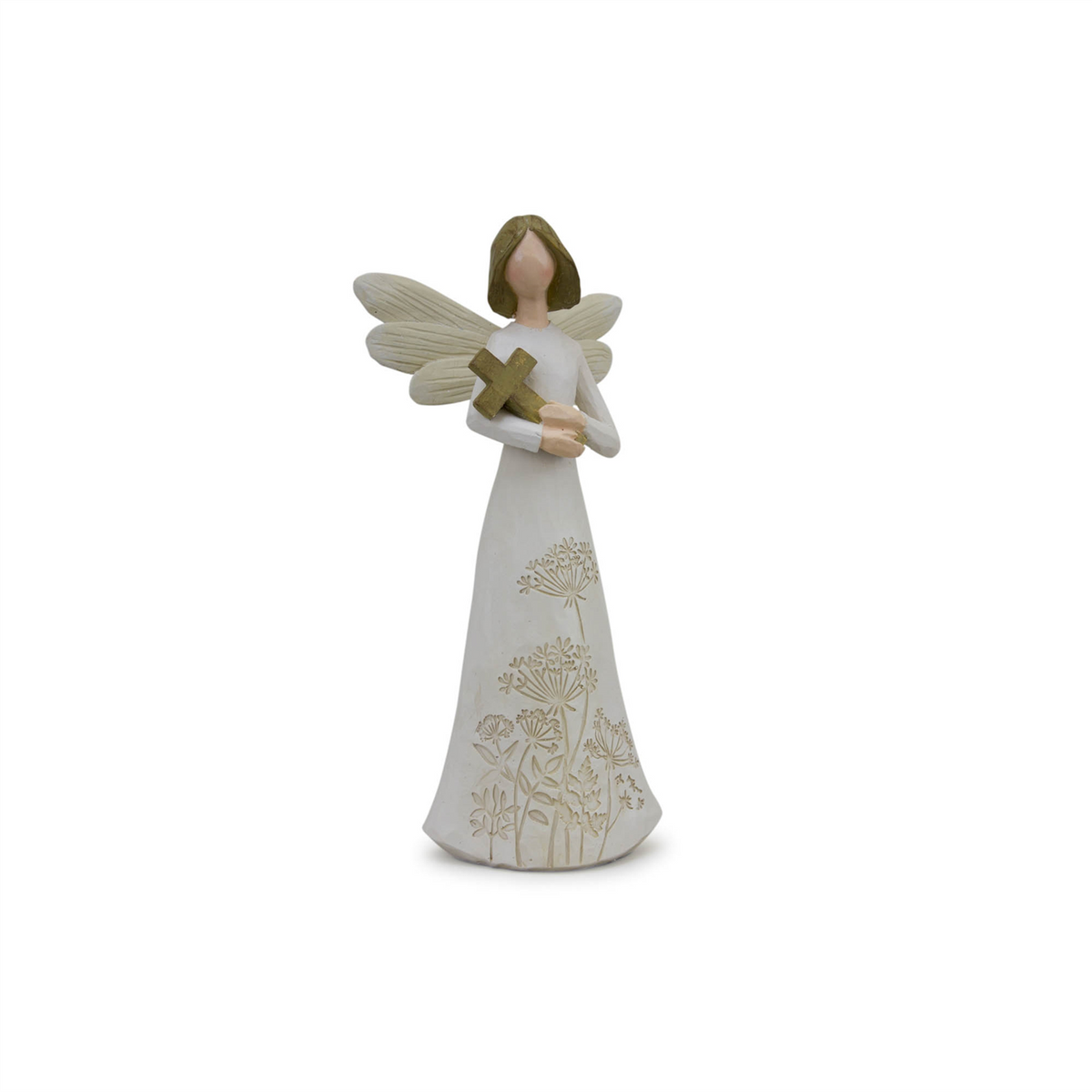 Beige Floral Etched Angel Figurine (Set of 3)