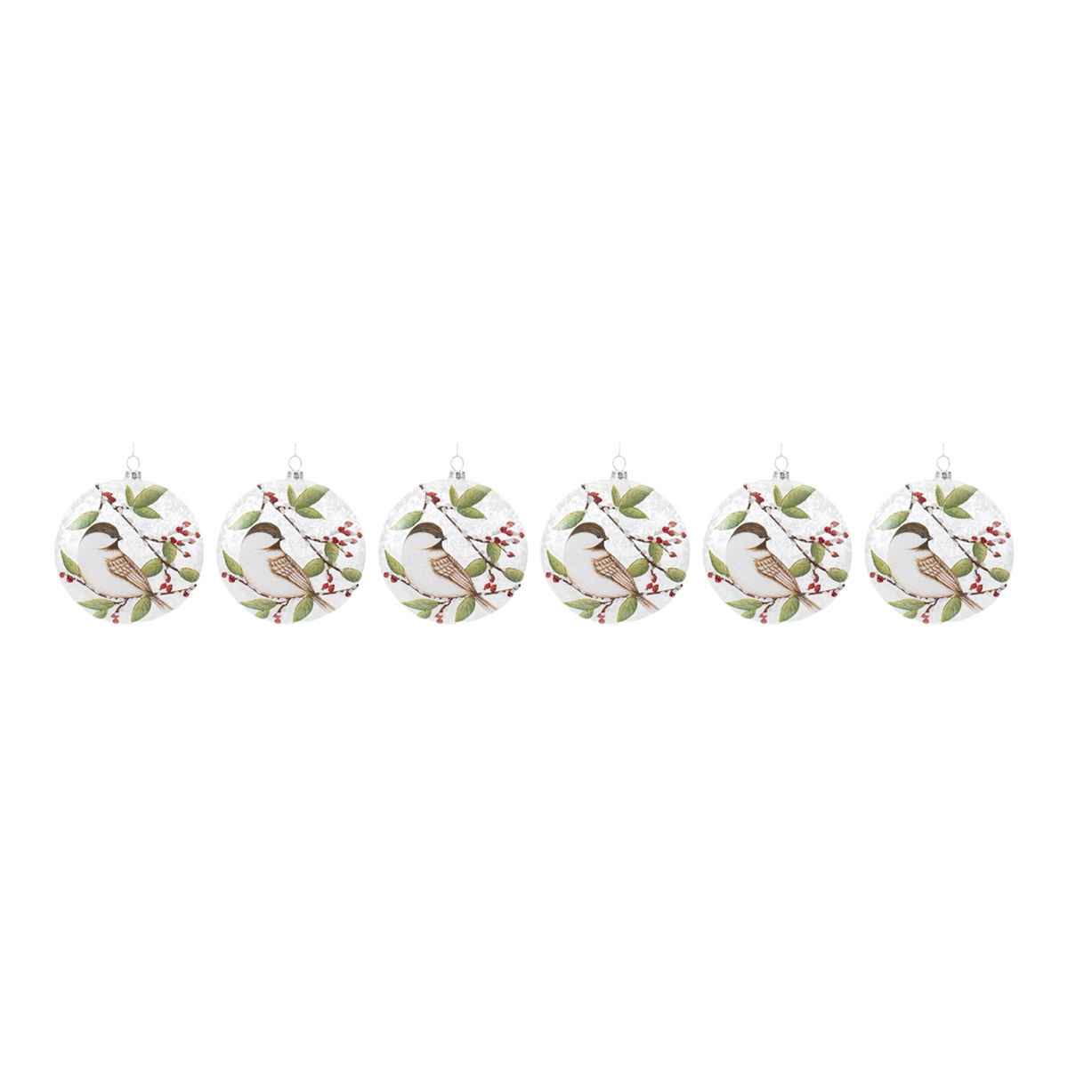 Chickadee Disc Ornament (Set of 6) 5”H Glass