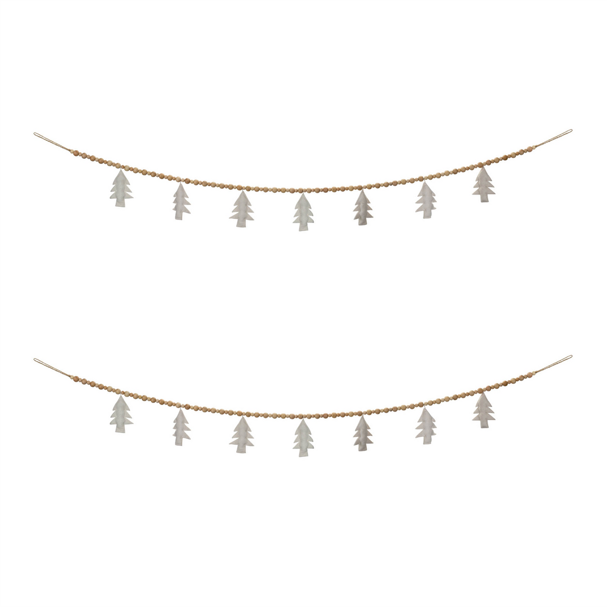 Wood Beaded Wool Tree Garland (Set of 2)