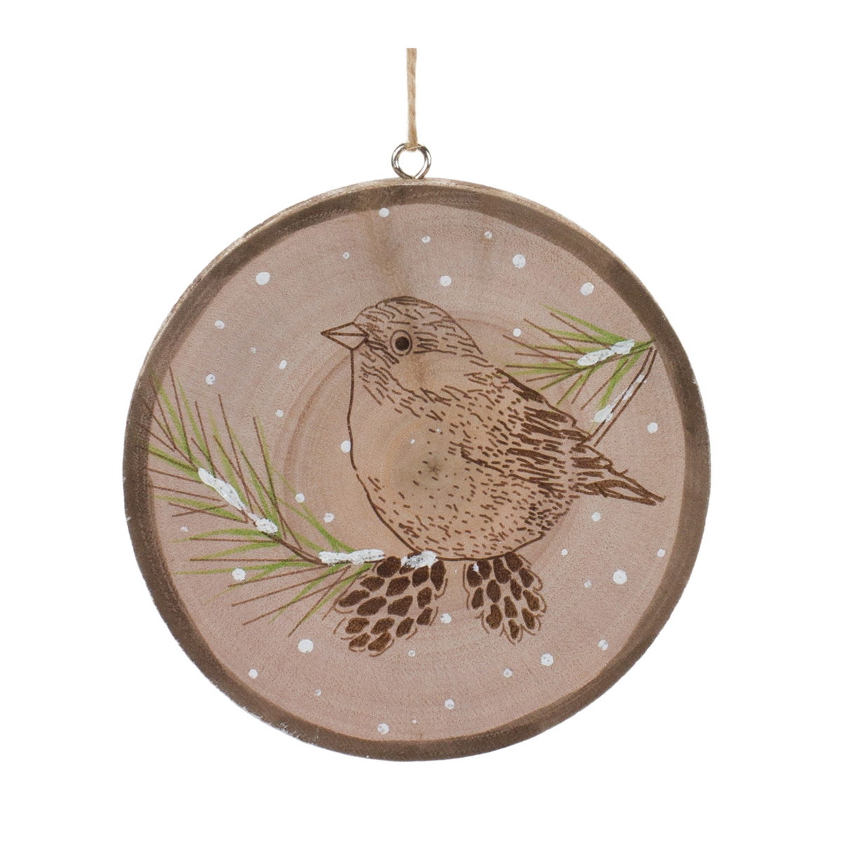 Bird Disc Ornament (Set of 12) 4”H Wood