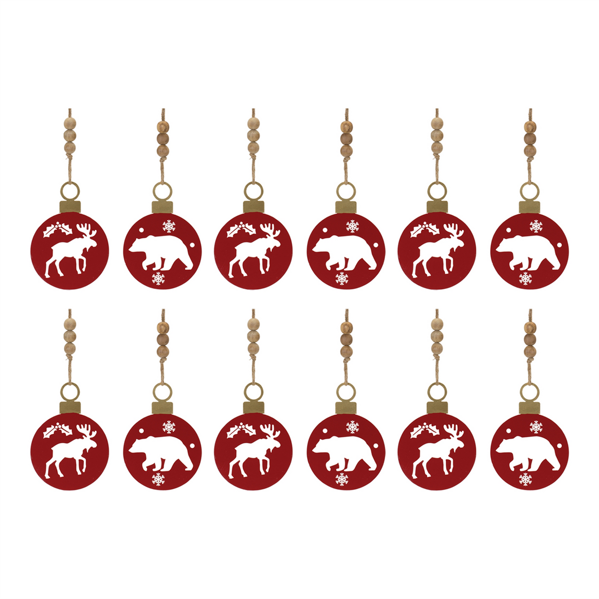 Bear and Moose Cut-Out Ornament (Set of 12) 7.5”H Iron