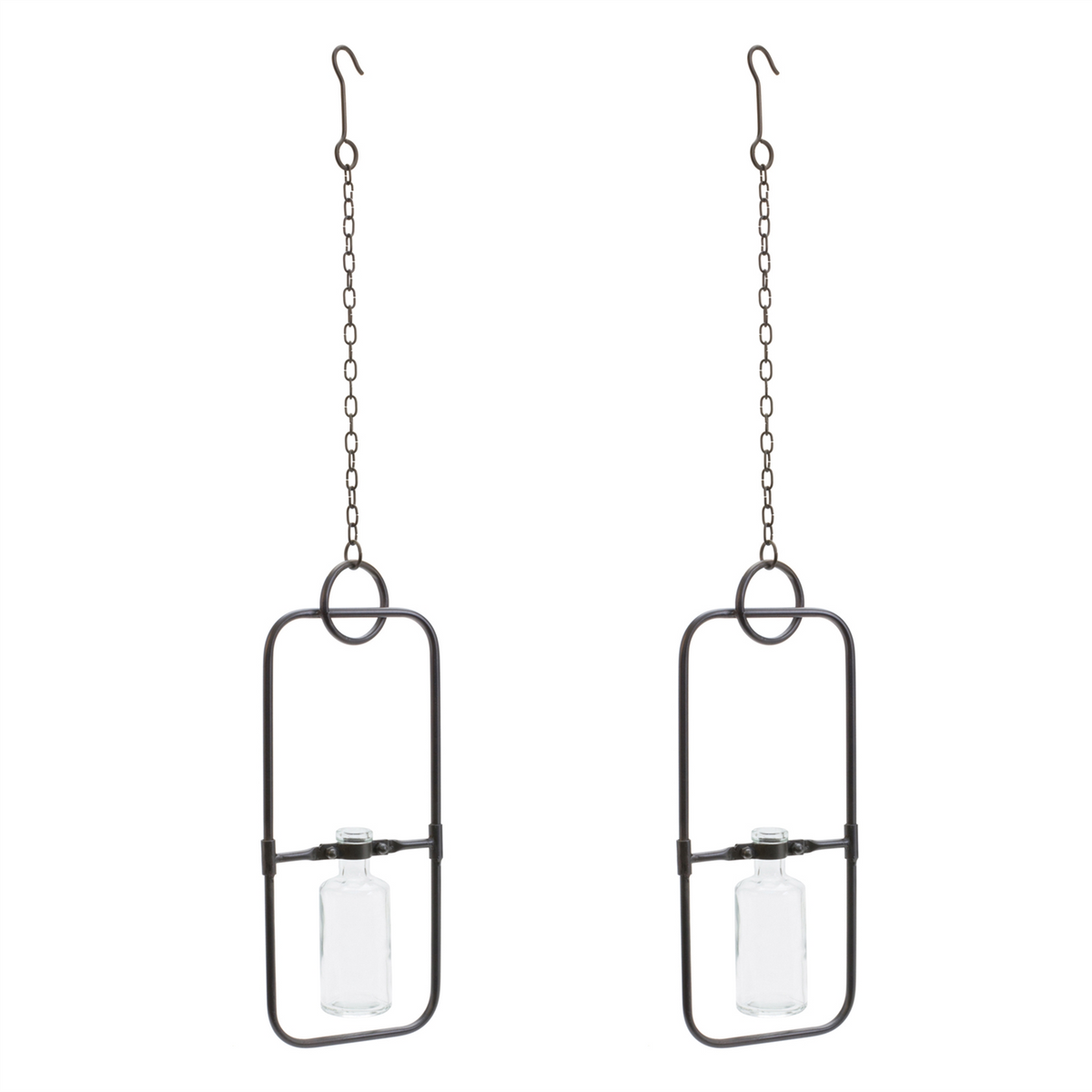 Hanging Bottle Vase in Metal Frame (Set of 2)