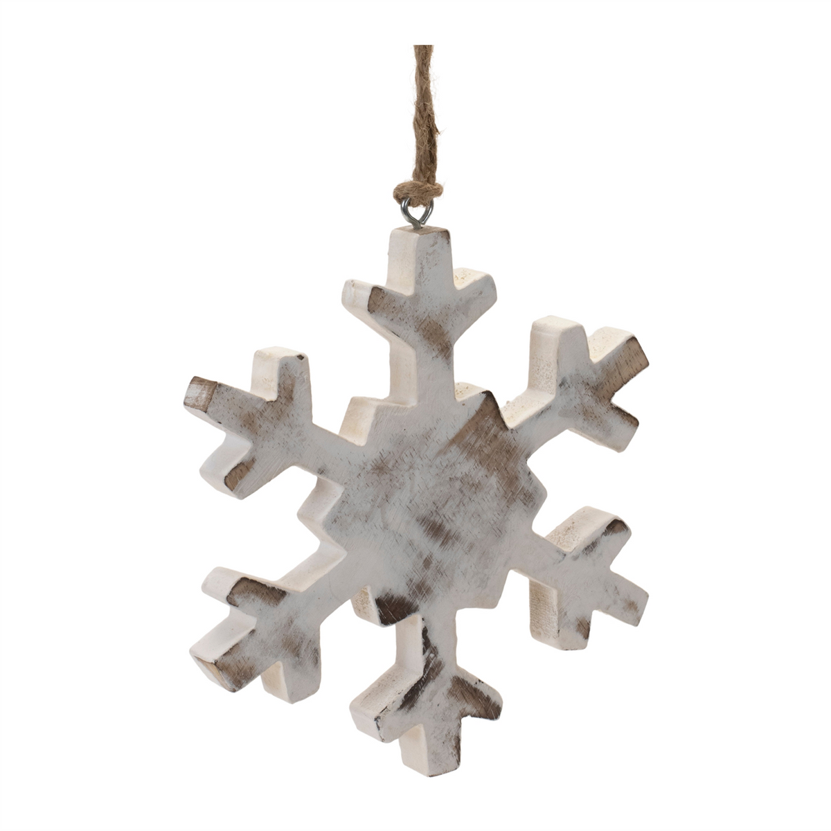 White Washed Wood Snowflake Ornament (Set of 12)