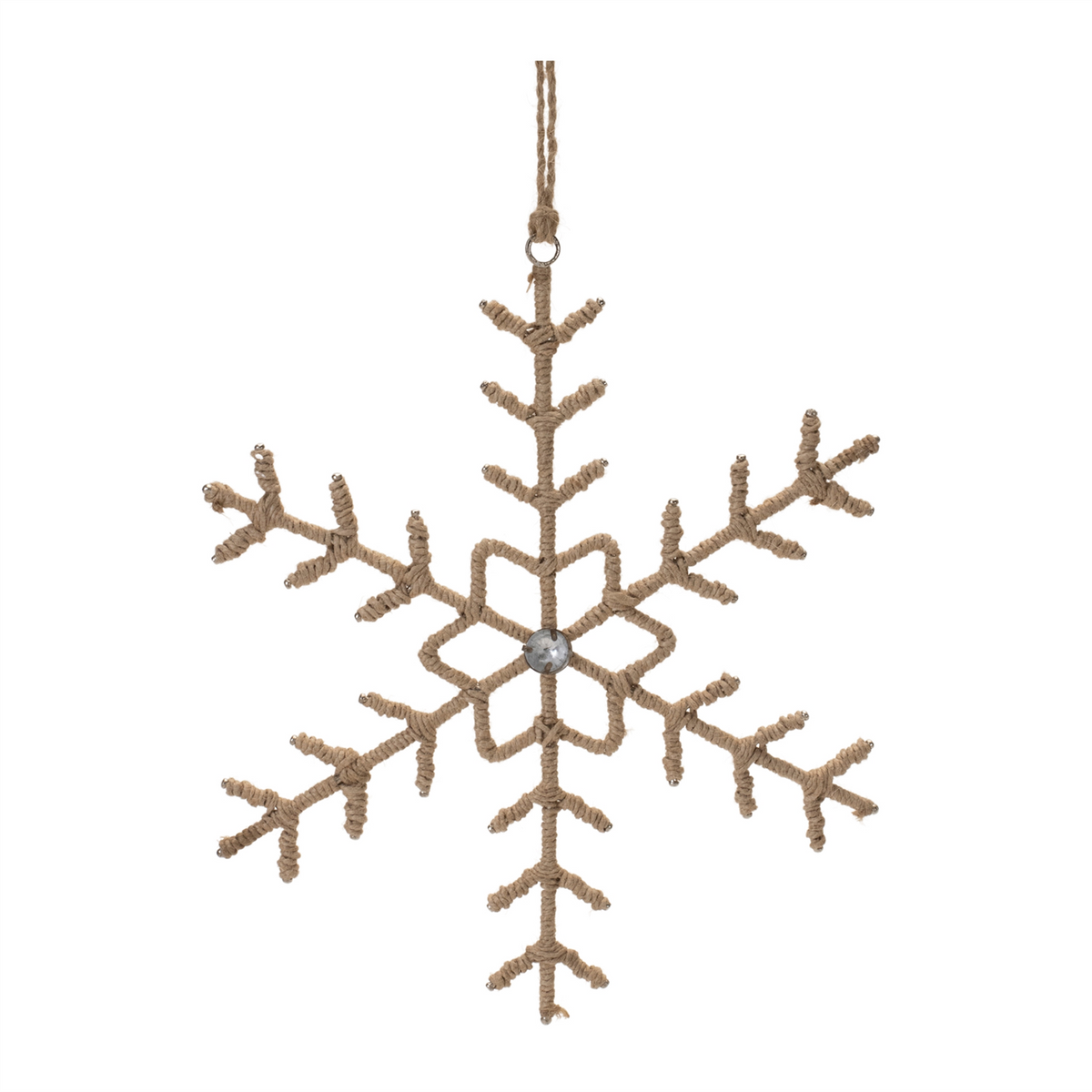 Jute Wrapped Metal Snowflake Oranment (Set of 12)