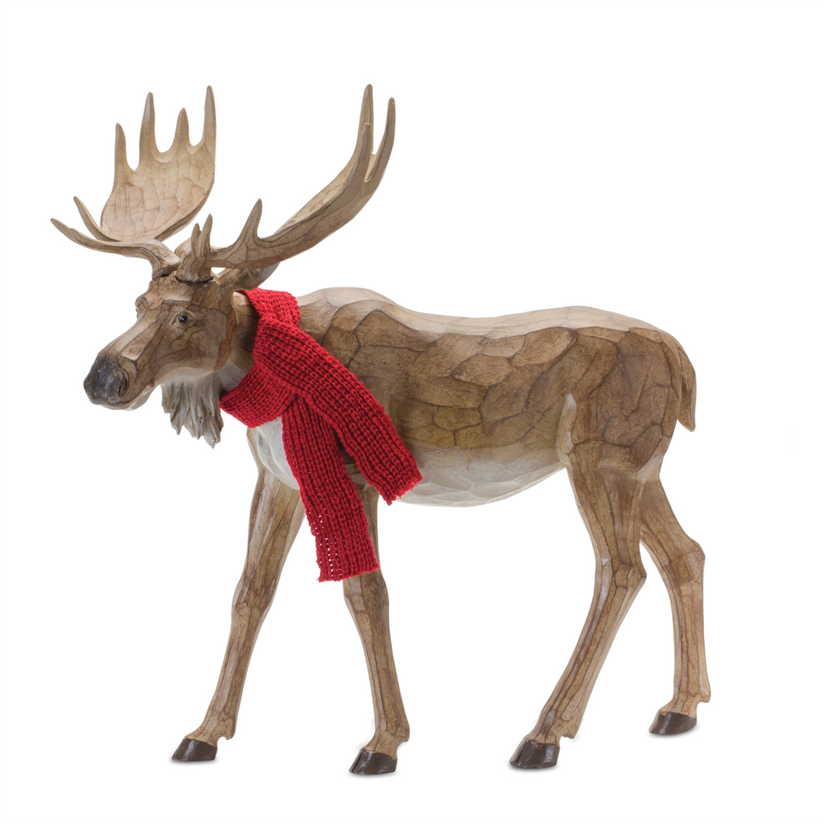 Carved Winter Moose with Scarf (Set of 2)