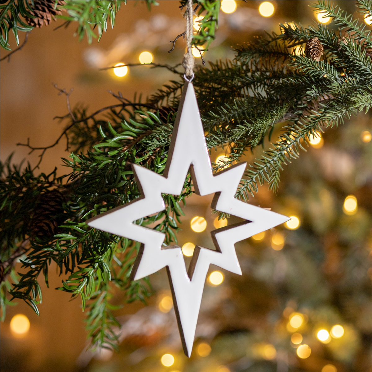 Wood Star Cut-Out Ornament (Set of 4)