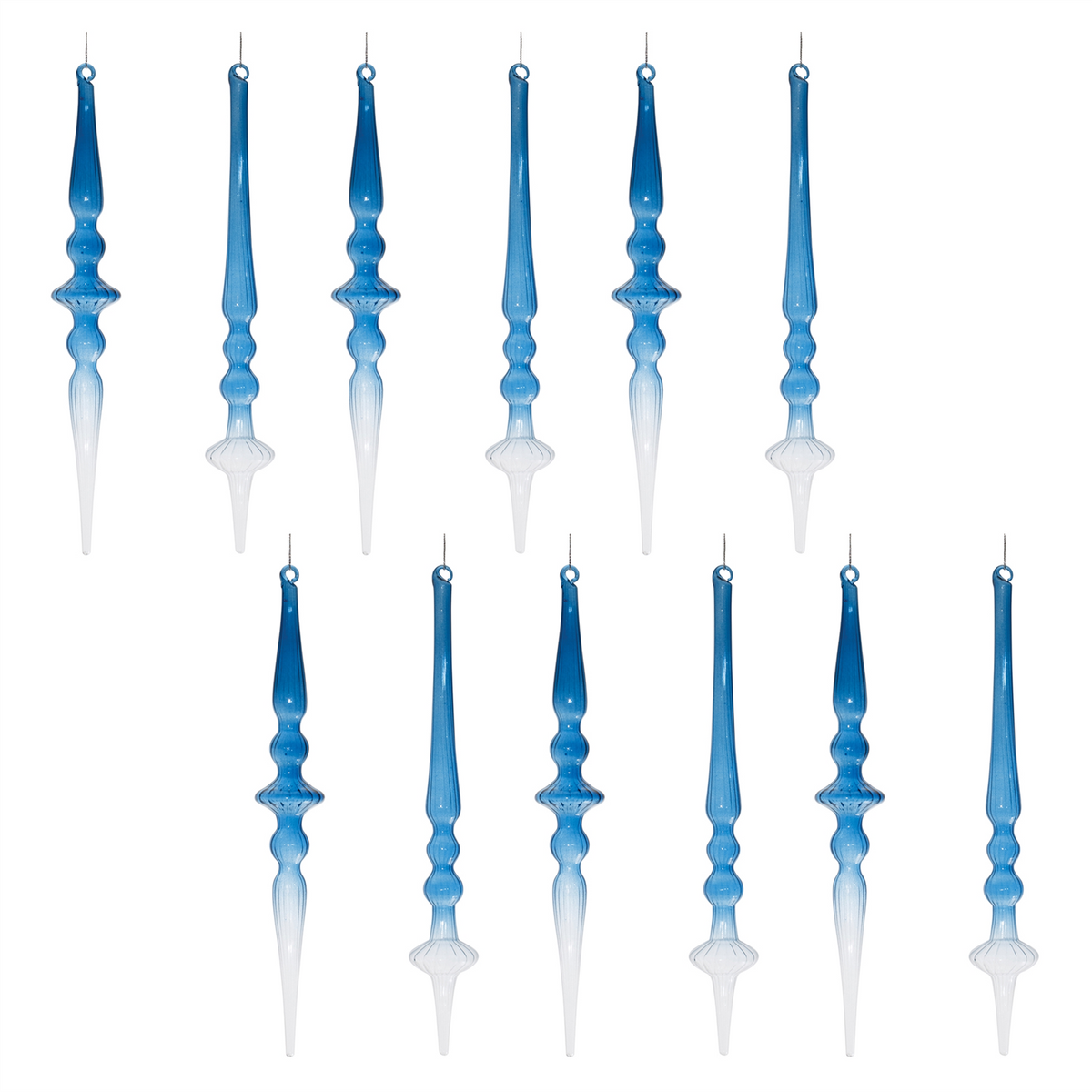 Blue Ombre Glass Finial Drop Ornament (Set of 12)