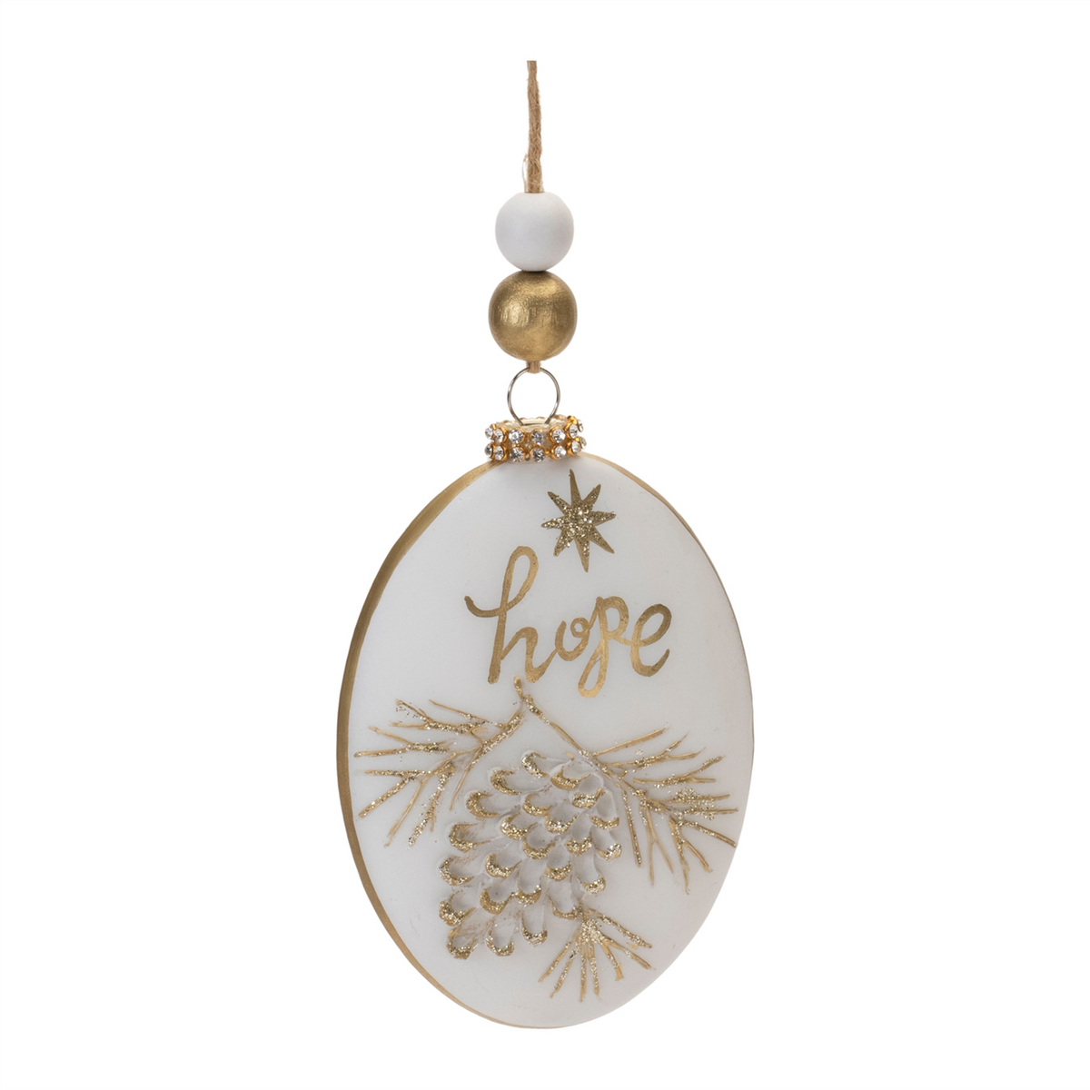 Glittered Glass Hope and Joy Ornament with Wood Beads (Set of 12)