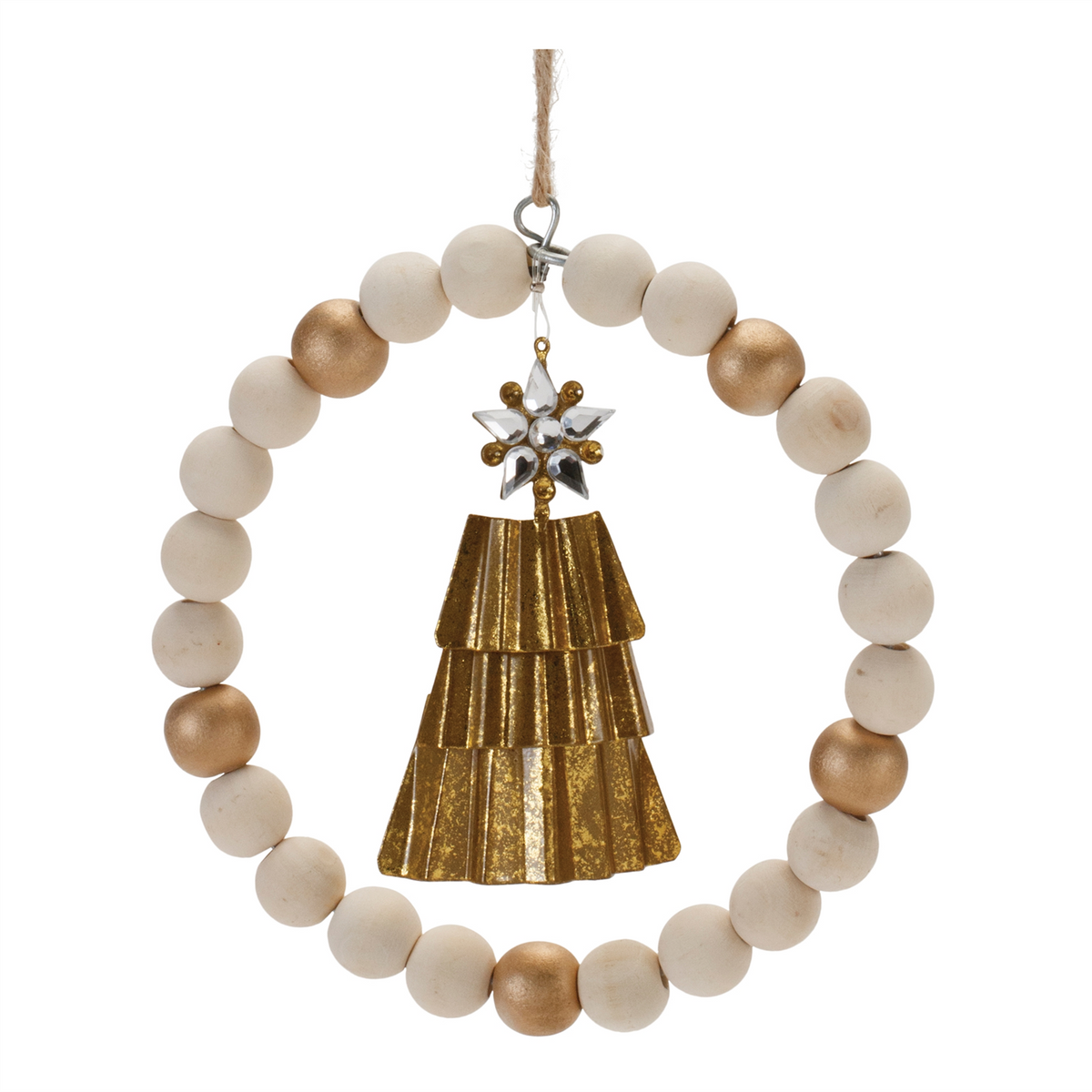 Beaded Wood Tree and Deer Ornament (Set of 6)