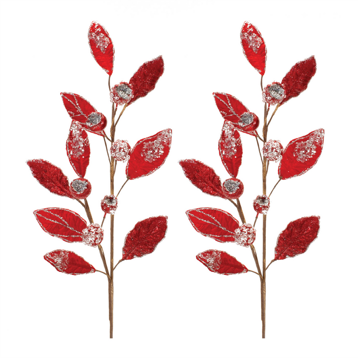 Beaded Red Leaf Stem (Set of 2)
