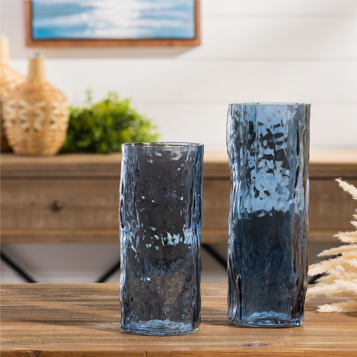 Blue Wavy Glass Vase (Set of 2)