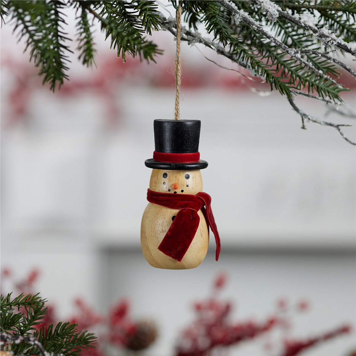 Wooden Snowman Ornament (Set of 12)